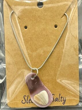 Flip Flop/Sandal Shell Pendant Necklace,  Purple and Cream on Silver Chain